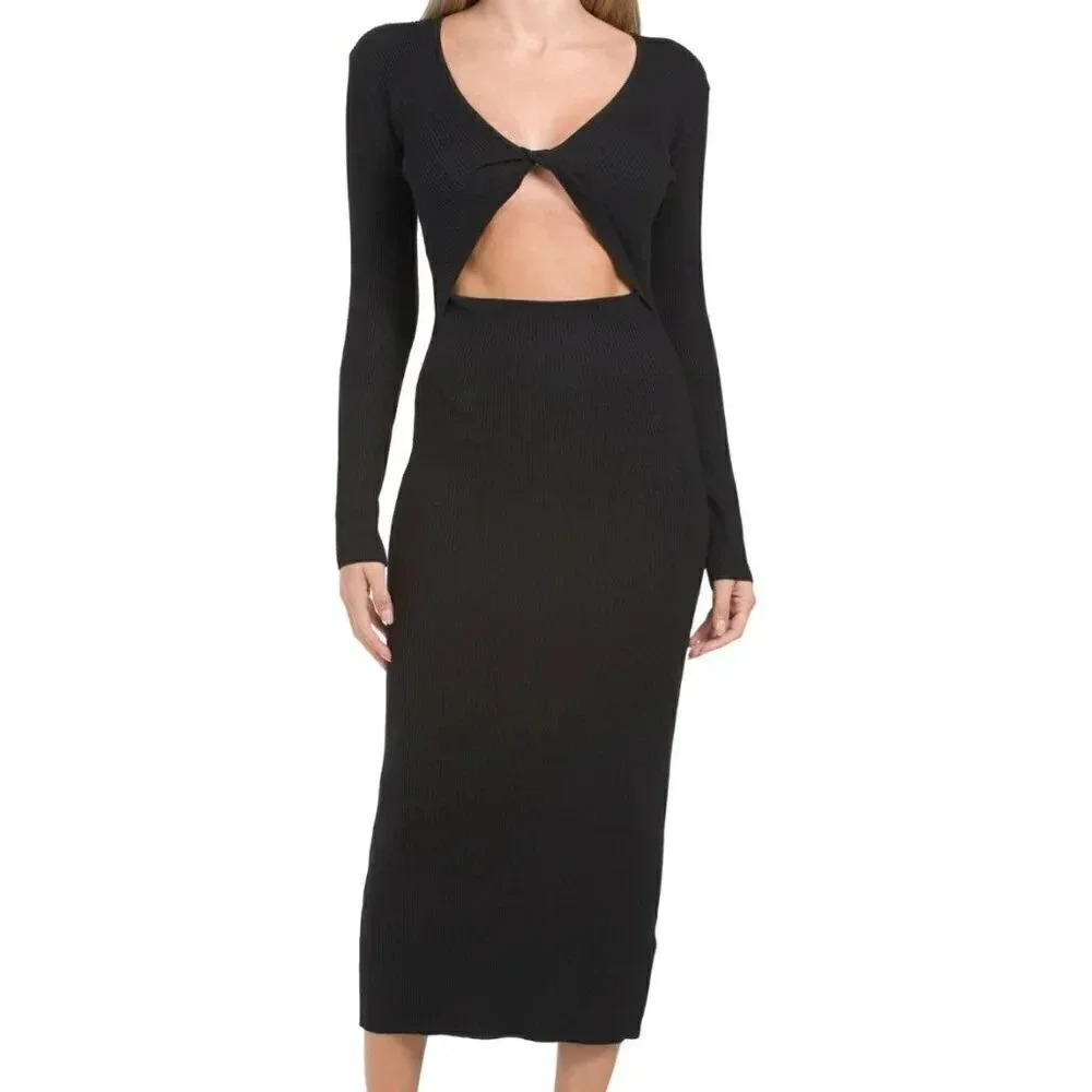 HOUSE OF HARLOW 1960 WOMANS SIZE M BLACK COMPRESSION KNIT FRONT TWIST DRESS